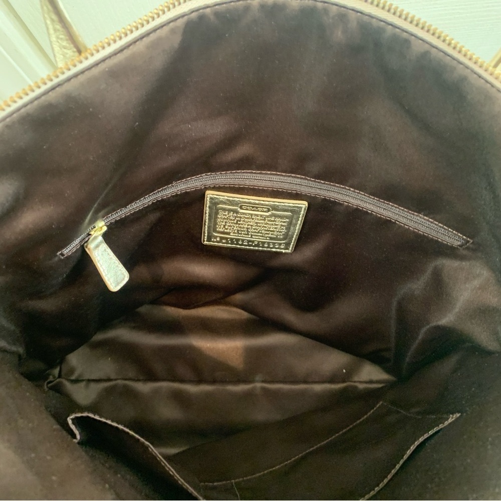 COACH Laura Leather Signature Print Tote Shoulder Bag Metallic Gold - Picture 14 of 16